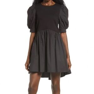 English Factory Mixed Media Puff Sleeve Dress Sz L